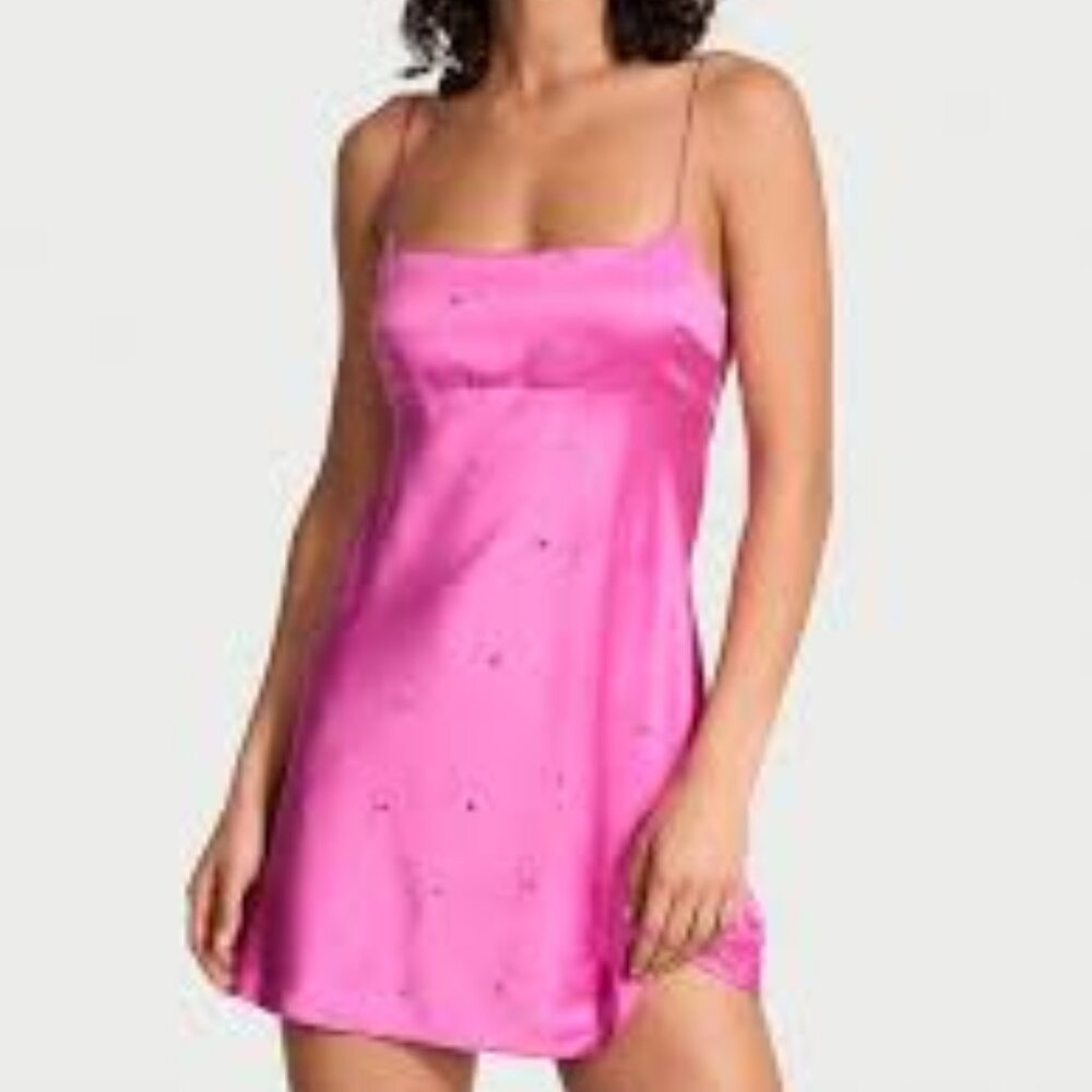 Women’s Slip Satin Dew Drop Heart Slip Dress Pink Size XL